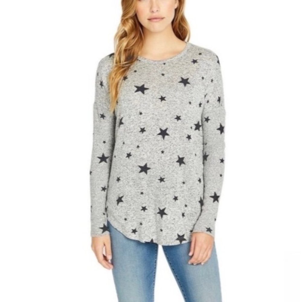 Buffalo by David Bitton Star Print Knit Top Gray/ Black Comfy Soft Large